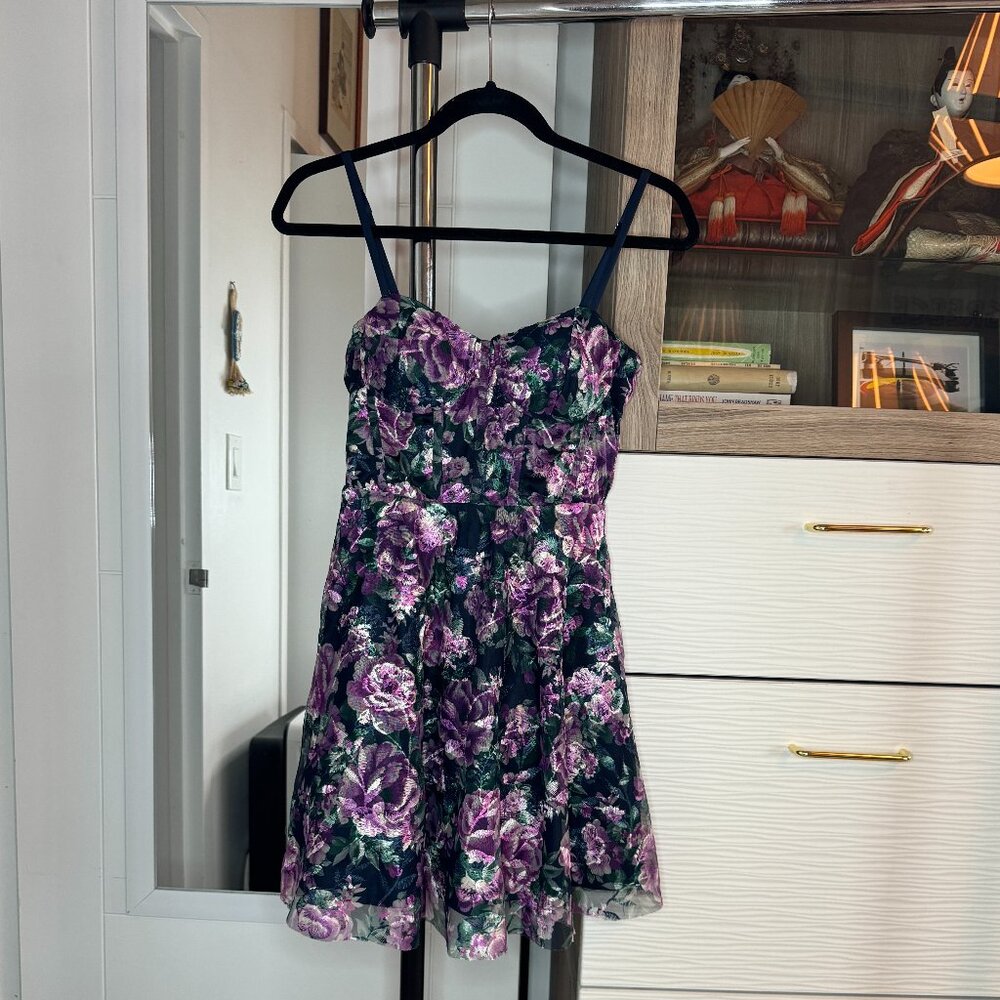 Trixxi Juniors Floral Fit and Flare Cocktail Dress Size 7  prom, wedding, event!